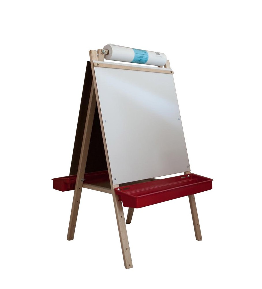 Double-sided Dry Erase Blackboard Easel with Trays - Wooden Frame